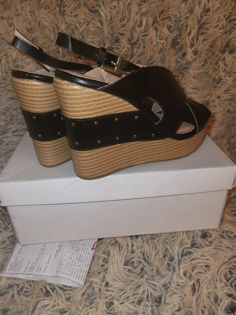 Coconuts by Matisse Black Crisscross Wedge Sandals with Tan Platform